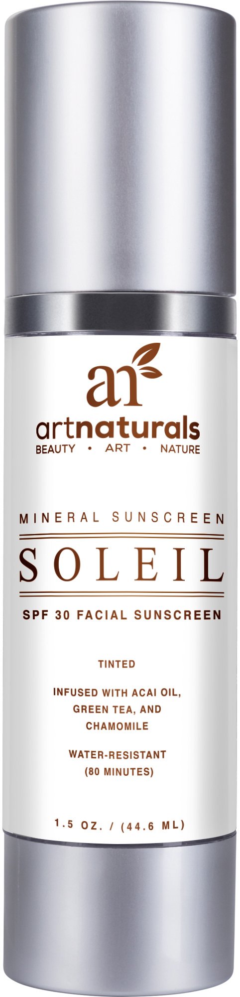 ArtNaturals Natural Facial Tinted Sunscreen – (1.5 Fl Oz / 45ml) – Soleil Broad Spectrum Moisturizer for Face – SPF 30 – Mineral and Jojoba Infused Lotion to Protect from Sun