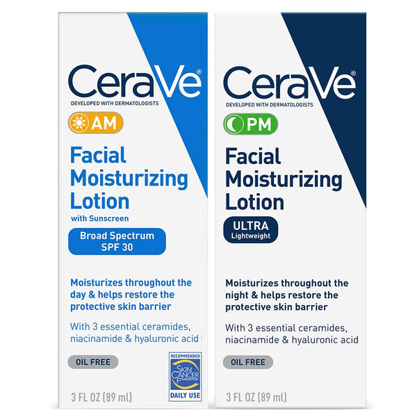 CeraVe Day & Night Face Lotion Skin Care Set | Contains CeraVe AM Face Moisturizer with SPF 30 and CeraVe PM Face Moisturizer | Fragrance Free