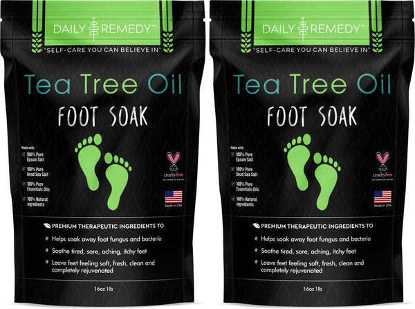 Tea Tree Oil Foot Soak with Epsom Salt - Made in USA - for Toenail Fungus, Athletes Foot, Stubborn Foot Odor Scent, Fungal, Softens Calluses & Soothes Sore Tired Feet - 2 PACK