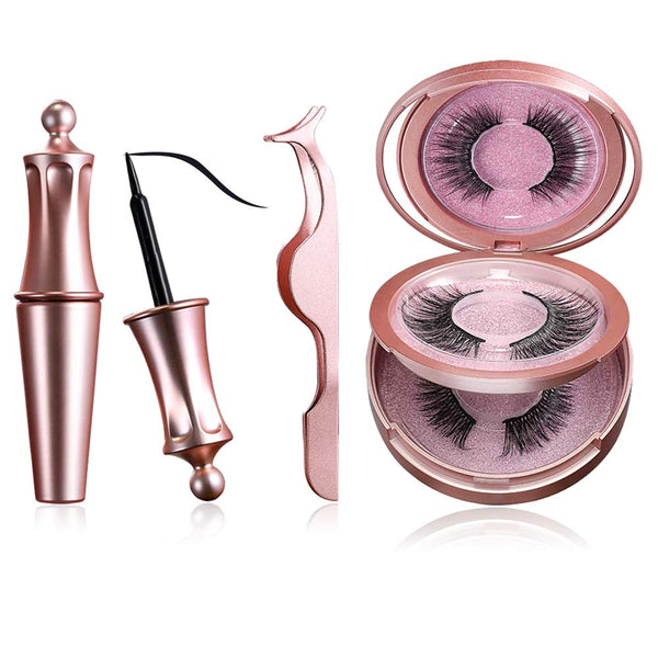 Magnetic Eyelashes - 2 Pairs Natural Magnetic Eyelashes with Eyeliners, 3D Magnetic Reusable Magnetic Eyelashes with a Mirror and Tweezer, Eyelashes With Natural Look- No Glue Needed