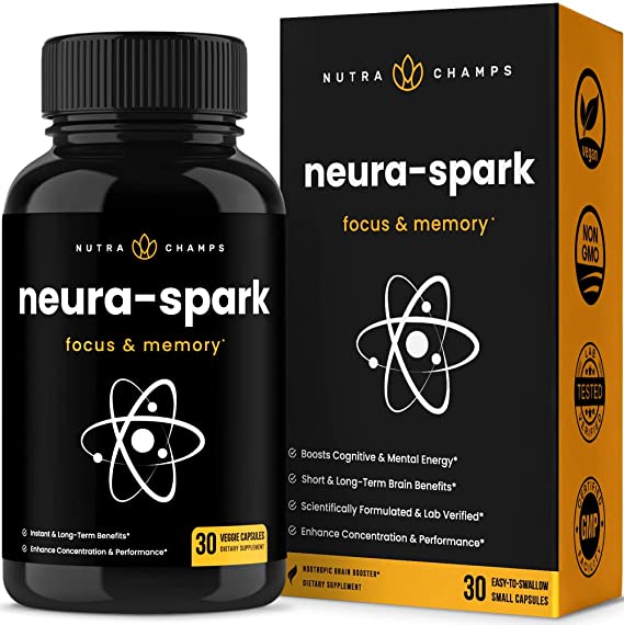 NeuraSpark Premium Brain Supplement for Focus, Memory & Mental Energy - Nootropic Brain Booster for Performance - Ginkgo Biloba, St John's Wort, DMAE, Rhodiola & More - 30 Capsules