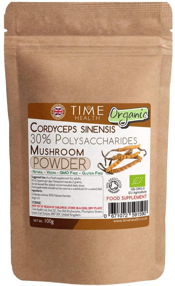 Organic Cordyceps Sinensis Mushroom Extract - 100g Powder - EU Grown - 30% Polysaccharides - Dual Extracted - Zero Additives (100g Powder Pouch)