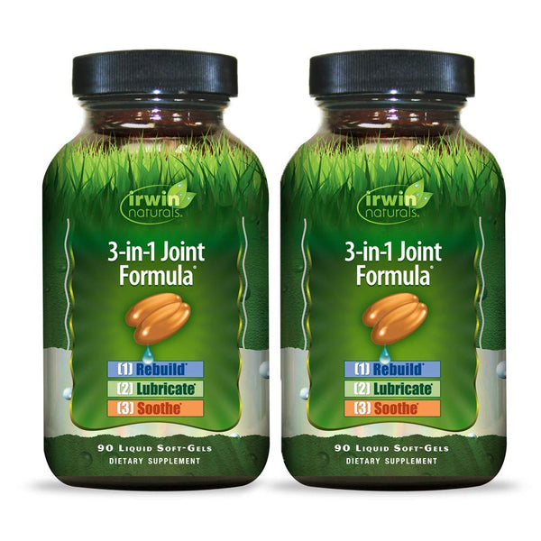Irwin Naturals 3-in-1 Joint Formula - Powerul Joint Support Supplement with Glucosamine, Chondroitin, Turmeric & Boswellia - 90 Liquid Softgels (Pack of 2)