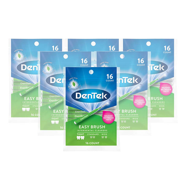 Dentek Easy Tight Spaces Interdental Cleaners Brush, Fresh Mint Green, 16 Count (Pack of 6)