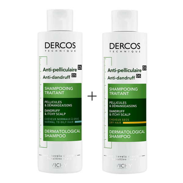 Vichy Dercos Anti-Dandruff Advanced Action Shampoo for Normal to Oily Hair, 200ml + Dry Hair- 200ml