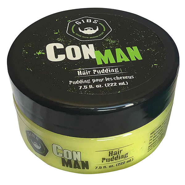 GIBS Grooming Con Man Hair & Beard Pudding -Styling Aid, Moisturizing Curl Definer, & Conditioner-with Cardamom, Petitgrain, Pepper & Oakmoss Scent, 7.5 Oz