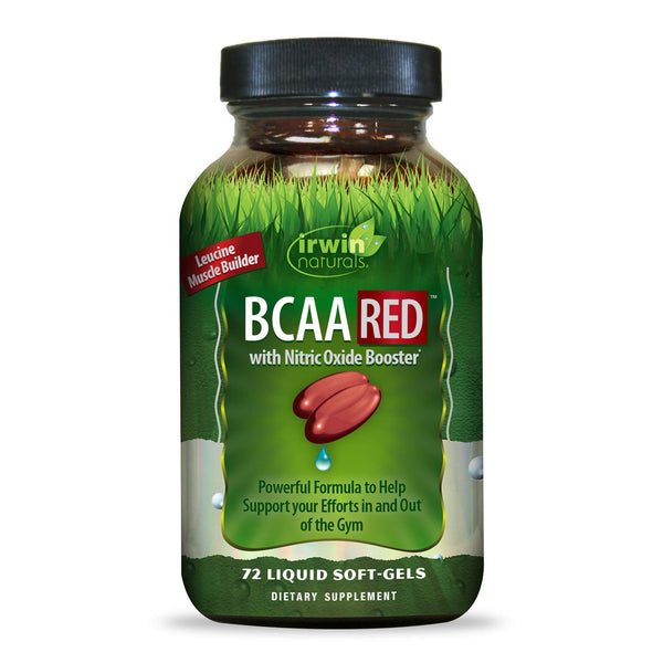 Irwin Naturals BCAA Red with Nitric Oxide Booster 2:1:1 Maximum Performance Amino Acids - Targeted Nutrition for Pre-Workout + Post-Workout Muscle Recovery Support - 72 Liquid Softgels