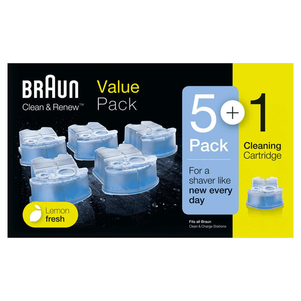 Braun Clean and Renew Refill Replacement Cartridges for Electric Shaver, 5+1 Pack