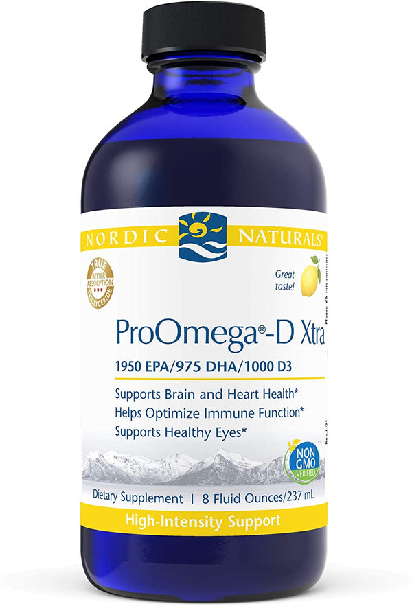 Nordic Naturals ProOmega-D Xtra Liquid, Lemon Flavor - 3400 mg Omega-3 + 1000 IU D3-8 oz - High-Potency Fish Oil - EPA & DHA - Brain, Eye, Joint, Heart, & Immune Health - Non-GMO - 48 Servings