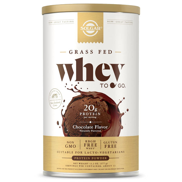 Solgar Whey To Go Protein Powder Natural Chocolate Flavor, 16 oz - Whey Protein Isolate and Concentrate - Mixes Easily for Smooth Taste - Gluten Free - 20g Protein per Serving