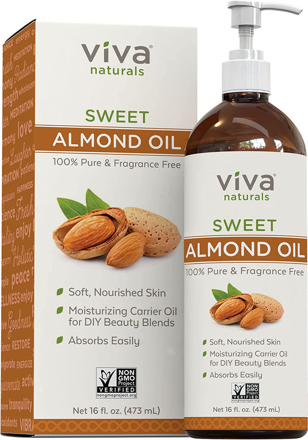 Viva Naturals Sweet Almond Oil, Hexane Free for Skin and Hair, 16 oz / 473 ml by Viva Naturals