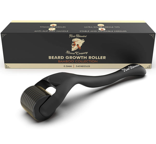Red-Blooded Beard Growth Roller | 540 0.5MM Titanium Needles | Derma Roller for Men | Matte Black Beard Roller | Stimulate Beard and Hair Growth | Microneedle Roller