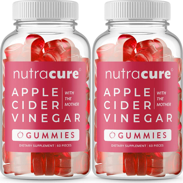 (2-Pack) Nutracure Apple Cider Vinegar Gummies for Weight Loss, Detox, & Cleanse - Non-GMO ACV Gummies with The Mother