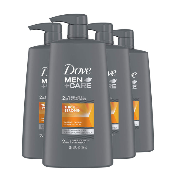 DOVE MEN + CARE 2 in 1 Shampoo & Conditioner Fortifying Shampoo Cleans and Purifies Thick & Strong Strengthens and Recharges Hair Vigor 25.4 oz, Pack of 4