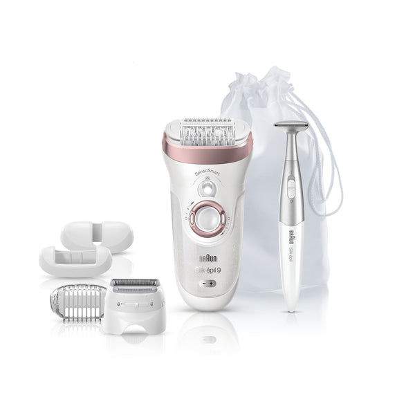 Braun Epilator Silk-pil 9 9-890 Facial Hair Removal for Women, Bikini Trimmer, Womens Shaver Wet & Dry, Cordless and 7 extras