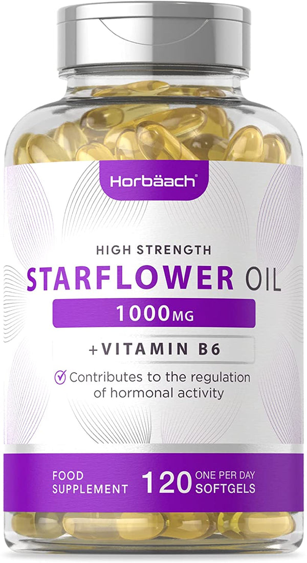 Starflower Oil/Borage Oil 1000mg | 120 Softgels | High Strength GLA + Vitamin B6 for Regulation of Hormonal Activity | Non-GMO, Gluten Free Supplement