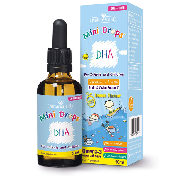 Natures Aid DHA Omega-3 Mini Drops for Infants and Children, Sugar Free, 50 ml