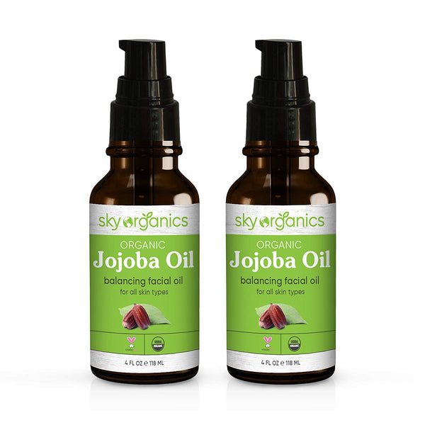 Jojoba Oil By Sky Organics - Unrefined Oil 100% Pure Cold-Pressed Organic Jojoba Oil (4oz x 2 Pack) Moisturizing & Healing - For Dry & Oily Acne Skin Frizzy Hair - For Skin, Hair and Nail Care