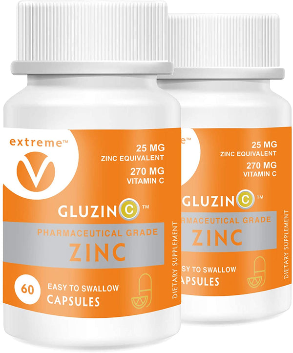 GluzinC Mental Sharpness Power Pack ýýý 25MG Pharmaceutical Grade Zinc Plus 270MG Vitamin C ýýý (2 Bottles, 120 Vegetarian Capsules)