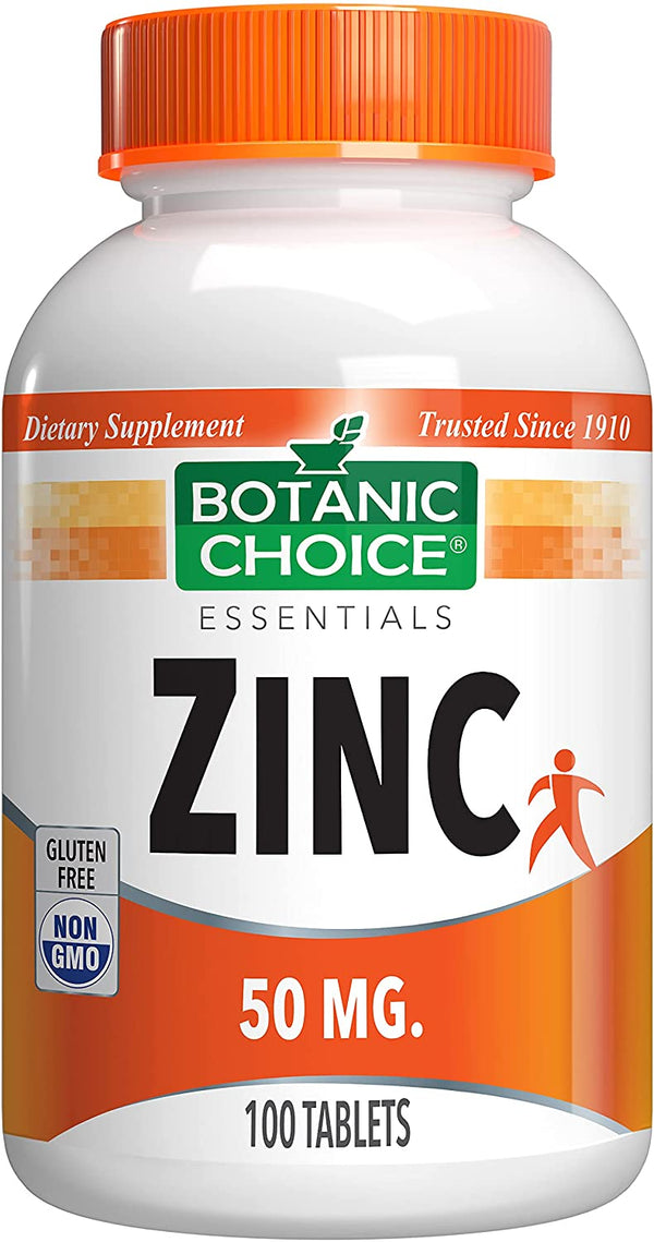Botanic Choice Zinc 50mg Tablets, 50mg, 100 Ct ýýý Daily Zinc Supplements for Immune System Support; Zinc Vitamins for Adults; Supports Immune System, Digestion, & More