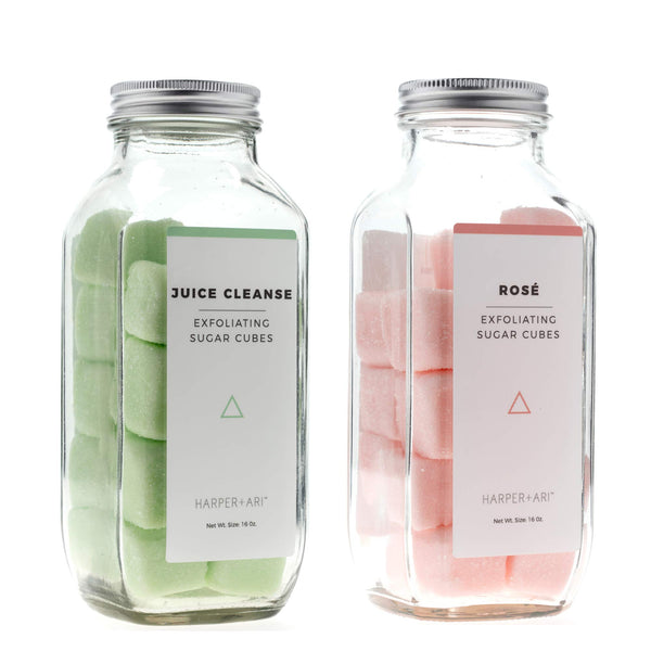 Harper + Ari Sugar Scrub Cubes, 2 Pack, Juice Cleanse and Rosé, Exfoliating Body Scrub, Soften and Smooth Skin, 18 Cubes Per Jar