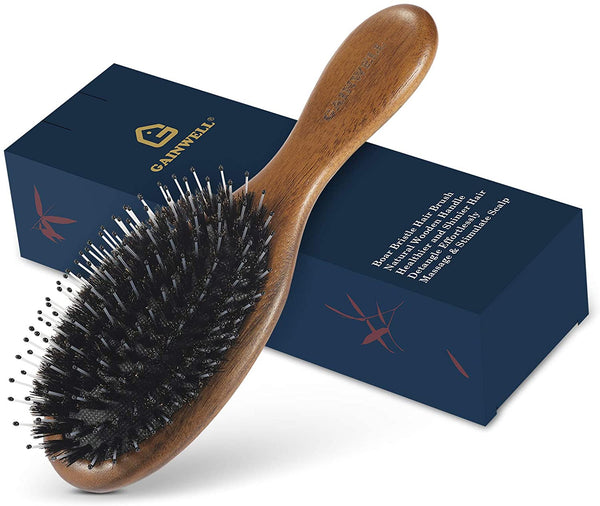 GAINWELL Boar Bristle Hair Brush with Nylon Round Pins for All-Type Hair - Small Size