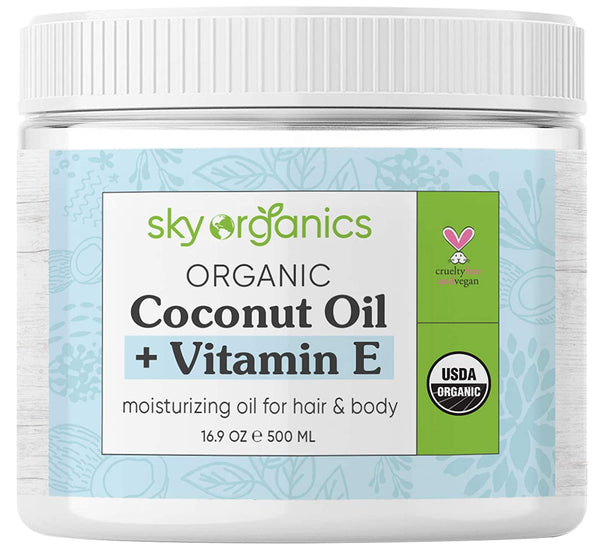 USDA Organic Coconut Oil with Vitamin E (16.9 oz Jar) Pure Vitamin E Infused Coconut Oi - Bio Coconut Oil for Hair and Skin, Coconut Oil Hair Mask