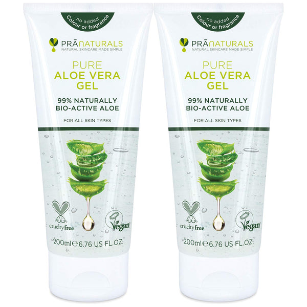 PraNaturals Pure Aloe Vera Gel 200ml – Soothing & Hydrating, Rich in vitamins, for bug bites and minor burns, For all skin types, Cruelty-free & Vegan (Pack of 2)