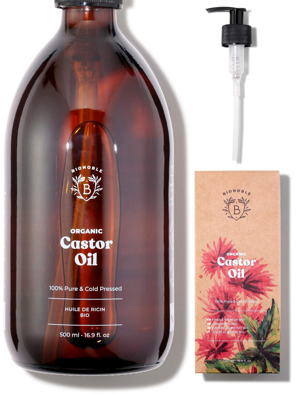 ORGANIC CASTOR OIL | 100% Pure, Natural & Cold Pressed | Lashes, Eyebrows, Body, Hair, Beard, Nails | Vegan & Cruelty Free | Glass Bottle + Pump (500ml)