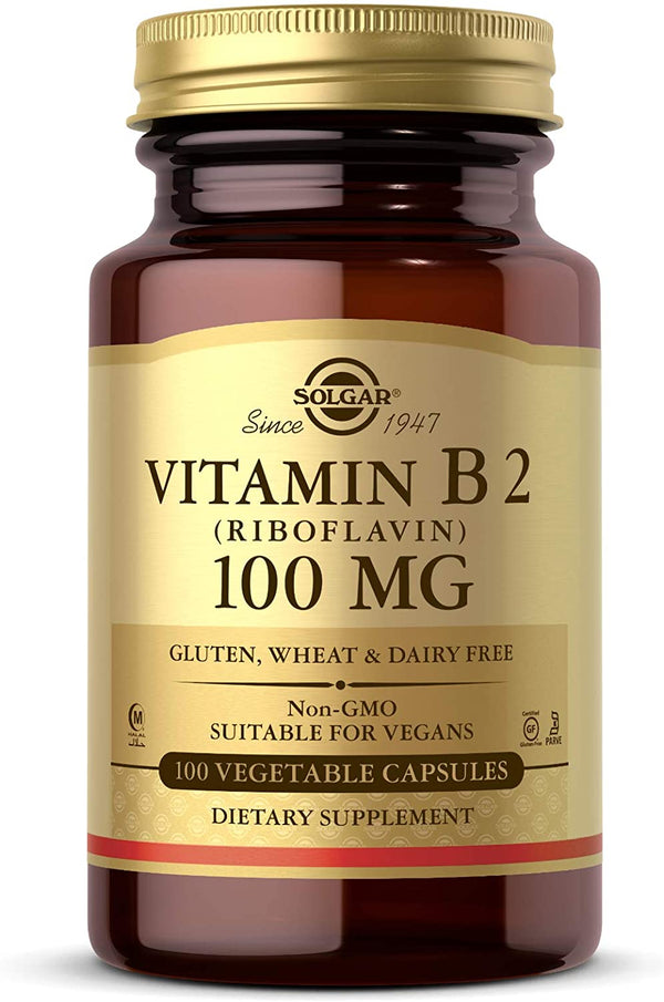 Solgar Vitamin B2 Riboflavin Vegetable Capsules, 100 mg, 100 Count