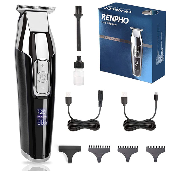 RENPHO Hair Clippers for Men Cordless Beard Trimmer Professional Hair Cutting kit,USB Rechargeable Hair Trimmer for Men and Kids with LED Display, T-Blade Detailer Trimmer for Lining and Artwork 0.2MM