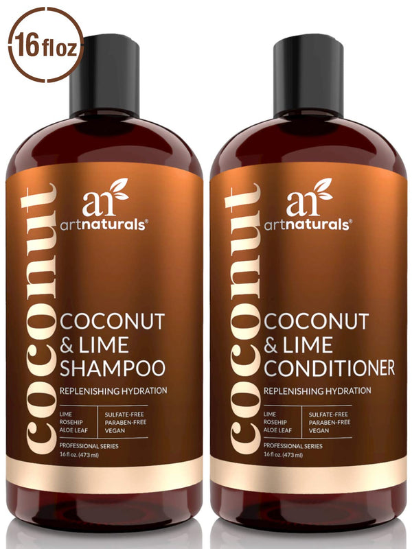 ArtNaturals Coconut-Lime Shampoo and Conditioner Set – (2 x 16 Fl Oz / 473ml) - Professional Deep Hydrating Moisturizing for Curly Fine Oily Dry Damaged and Color Treated Hair – Natural, Sulfate Free