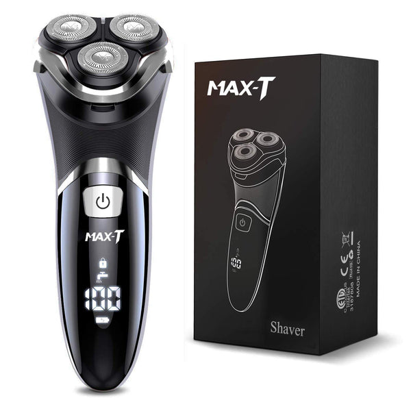 MAX-T Upgraded 3D ProSkin Wet & Dry Men's Electric Shaver, Rechargeable and Cordless Electric Razor with Pop-Up Precision Trimmer, IPX7 Waterproof Rotary Shavers, Gifts for Men, Black