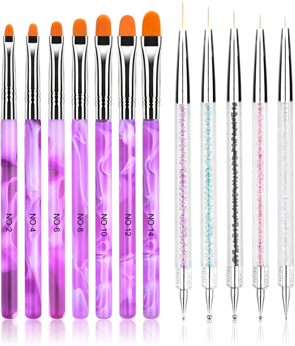 URAQT Nail Art Brush Set, 12pcs Nail Art Pen and Nail Dotting Tools, Double Ended Dotting Pens Nail Art Liner Brushes, Professional Nail Art Tools Nail Pen Designer for Acrylic Gel Nail
