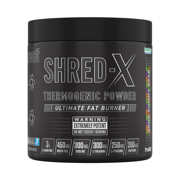 Applied Nutrition Shred X Thermo Powder - Weight Loss, Fat Burner with Green Tea, L Carnitine, Theanine, Tyrosine, Thermogenic Energy Detonator Supplement, Shred-X 300g - 30 Servings (Sour Gummy Bear)