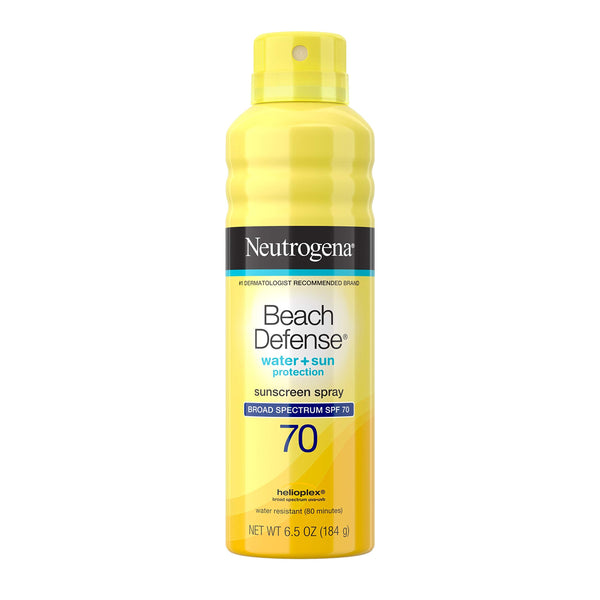 Neutrogena Beach Defense Spray Sunscreen with Broad Spectrum SPF 70 Fast Absorbing Sunscreen Body Spray Mist WaterResistant OilFree UVAUVB Sun Protection, 6.5 Ounce