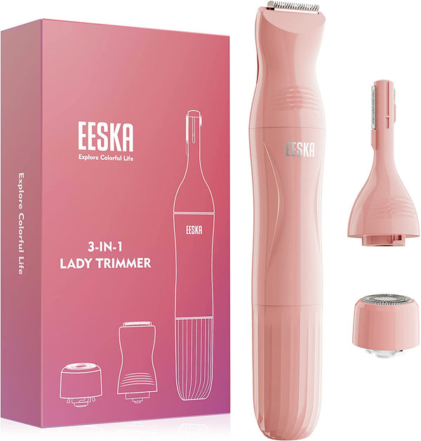 Lady Shaver, EESKA 3 in 1 Painless Electric Razor Women, Wet and Dry IPX7 Waterproof Cordless Bikini Trimmer Women, Battery Operated Portable Body Hair Removal for Face Eyebrow Legs Arms Underarms