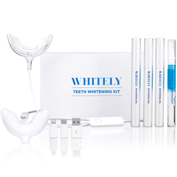 WHITELY All-in-One At-Home Teeth Whitening Kit, No Sensitivity, Premium LED Light, Safe 35% Carbamide Peroxide, Whitening Pen (3 Pack), Desensitizing Gel (1 Pack), 30+ Uses, Hi-Smile,Whiten