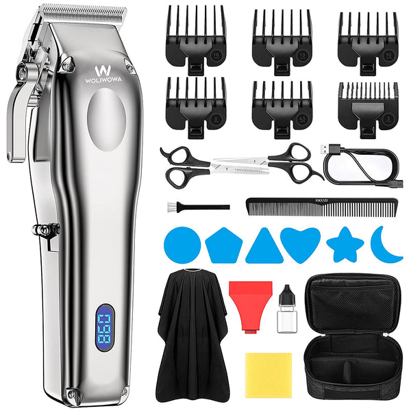 Woliwowa Hair Clippers, Cordless with LED Display, Professional Hair Clippers Men for Barbers and Stylists, Haircut Kit for Men with 6 Hair Flat Guide Combs