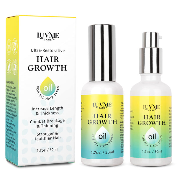 Luv Me Care Biotin Hair Growth Oil Hair Growth Serum -2 Pack - Natural Hair Growth Products with Biotin, Caffeine, and Castor Oil for Stronger, Thicker, Longer Hair for Women and Men 1.7 oz