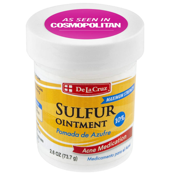 De La Cruz 10% Sulfur Ointment Acne Medication, Allergy-Tested, No Preservatives, Fragrances or Dyes, Made in USA 2.6 OZ.