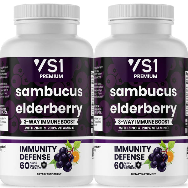 (2-Pack) Sambucus Elderberry Capsules with Zinc & Vitamin C - Immune System Support for Women & Men's Daily Supplement, Powerful Antioxidant - Natural Elderberries - Veggie Caps - 120 Capsules - VS1