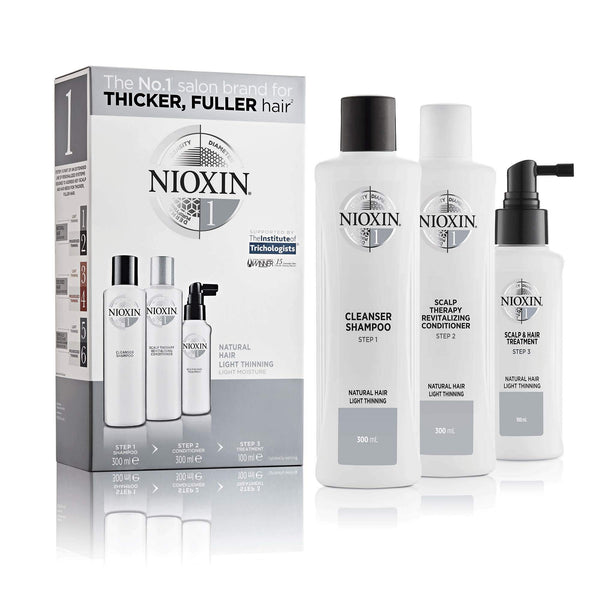 Nioxin Full-Size System Kits 1, 3 & 5, 3-Pc Hair Loss Shampoo, Conditioner & Scalp Treatment, For Normal to Light Thinning Hair, 3 Month Supply
