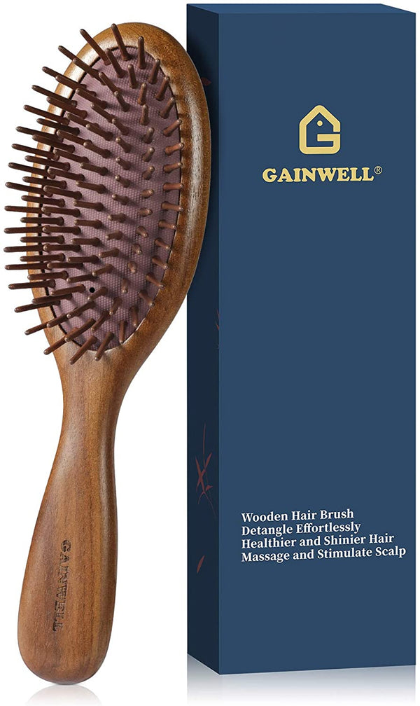GAINWELL Wooden Hair Brush, Soft Bristles with Massage Air Cushion for All-Type Hair