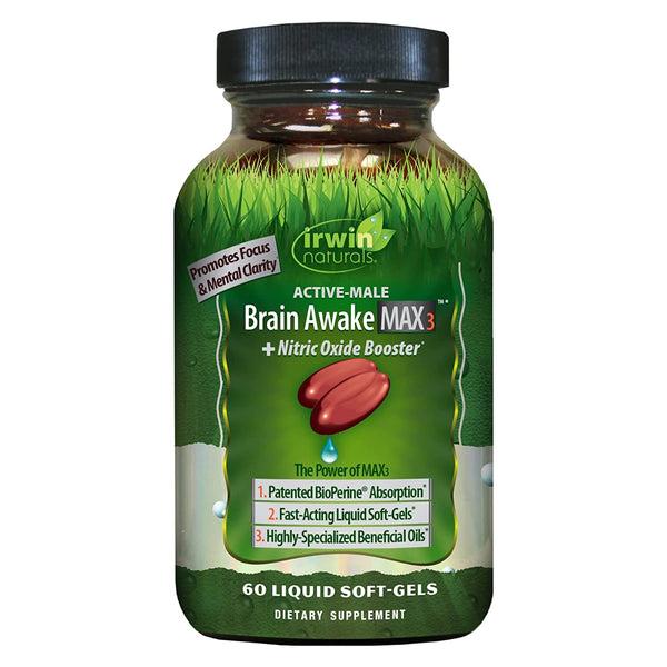 IRWIN NATURALS Brain Awake Max3 + Nitric Oxide Booster 60 Count
