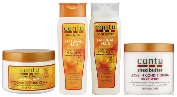 Cantu Coconut Curling Cream 340g with Sulfate Free Shampoo 400ml & Conditioner 400ml with Leave in Conditioning Repair Cream 453g