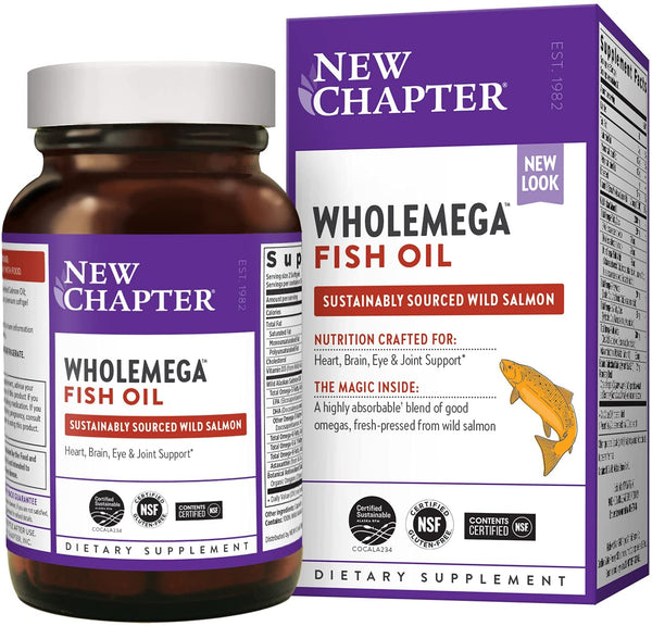 New Chapter Wholemega Fish Oil Supplement Softgels, Wild Alaskan Salmon Oil with Omega-3 + Astaxanthin + Sustainably Caught, 180 Count (Packaging May Vary)