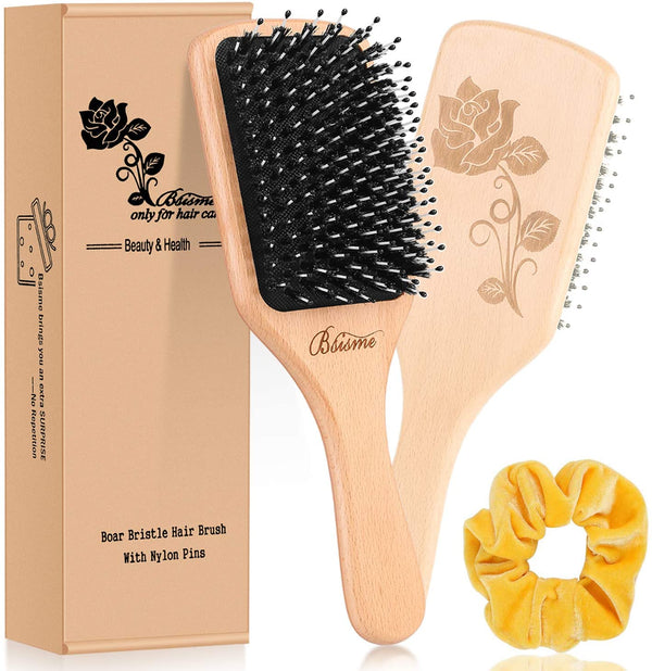 Hair Brush Natural Boar Bristle Hairbrush with Cleaner Tool for Women Men Long Thick Thin Fine Curly Dry Wet All Hair Types,Best Paddle Brush for Reducing Hair Breakage,Adding Shine