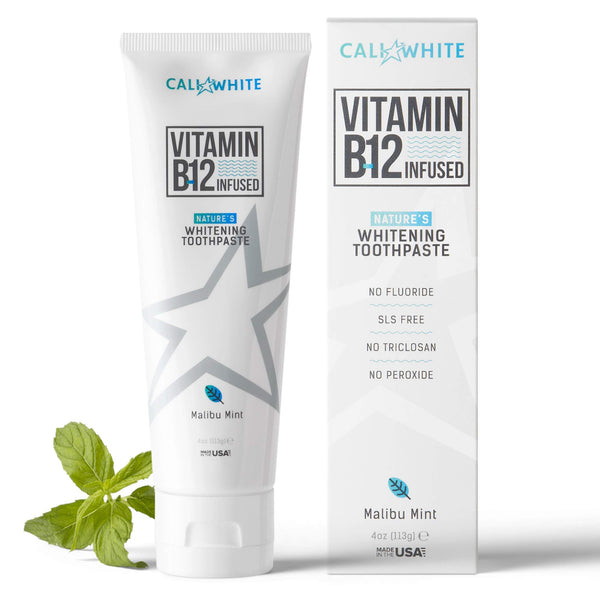 Cali White Vegan Whitening Toothpaste with Vitamin B12, Organic Mint, Fluoride-Free Toothpaste, SLS Free, Gluten-Free, Xylitol, Natural Toothpaste