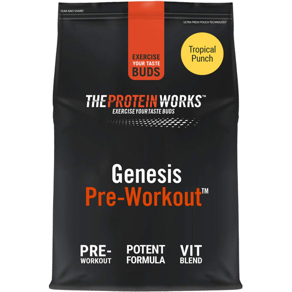 THE PROTEIN WORKS Genesis Pre Workout Powder | Explosive Supplement | Beta Alanine, Caffeine | Added B Vitamins | Tropical Punch | 500 g